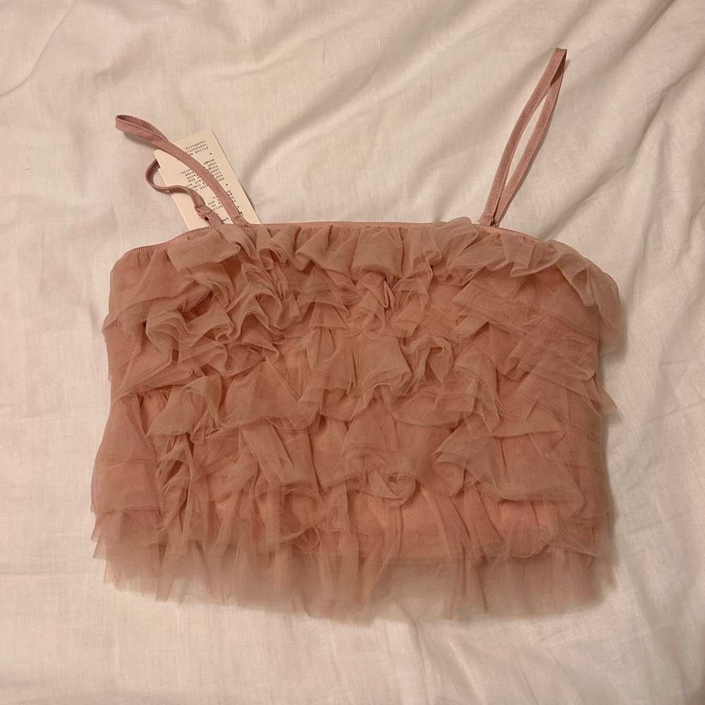 NWT Blush Colored Tulle Ruffle Tank Top, Size XS